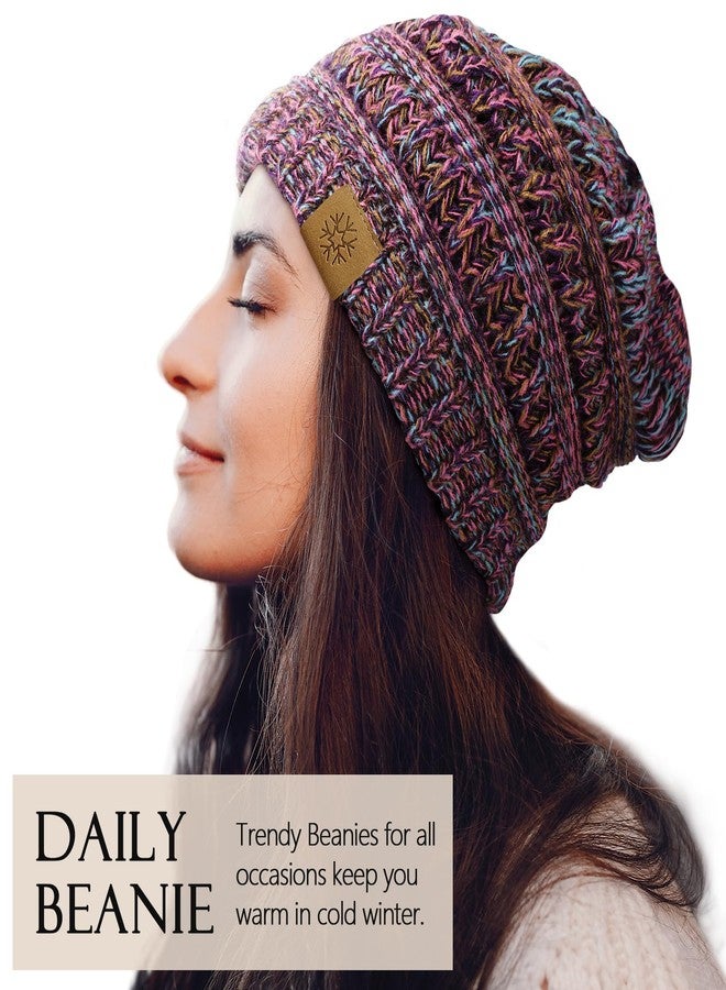 Premillow Beanie Hat, Winter Hats for Women, Beanies Women Chunky Cable Knit Hat, Thick Soft Warm Womens Winter Hat, Cute Knitted Cap for Cold Blue Purple - Image 2